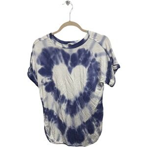 Brit NY Blue White Tie Dye Heart Tee Shirt Women's Small Rolled Sleeve